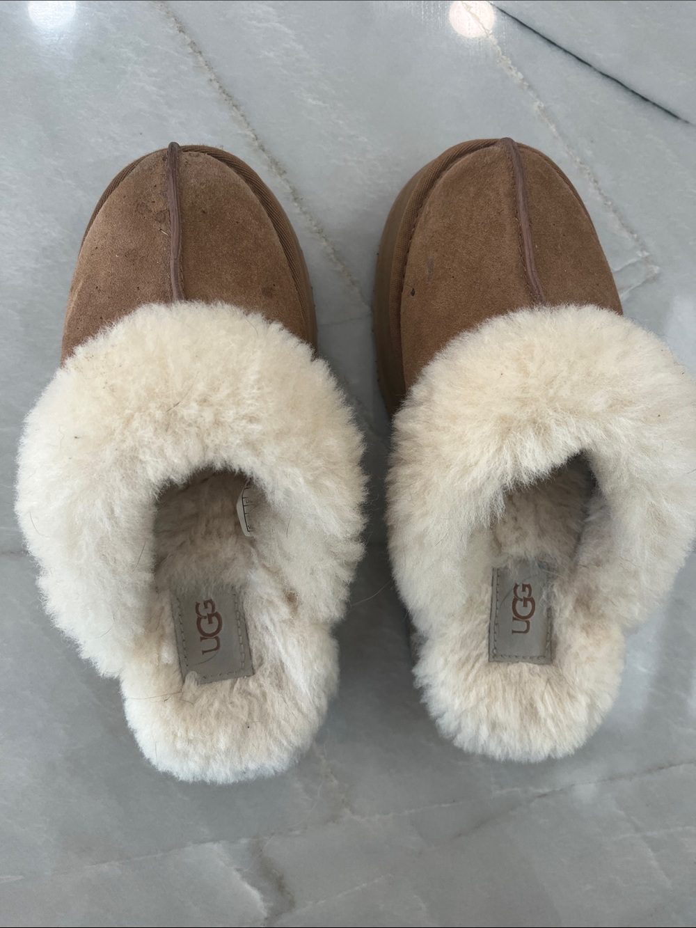 UGG Chestnut Suede Shearling-Trim Slip-On Slippers